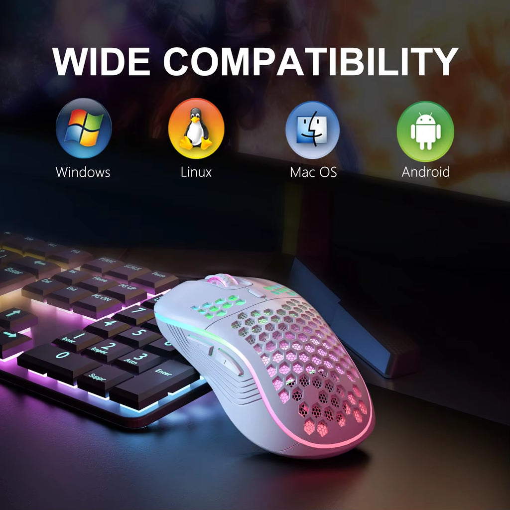 Elevate Your Gaming Experience with the 2.4G Wireless RGB Backlit Mouse - Ergonomic 6-Button Design with Rechargeable Battery and Adjustable DPI