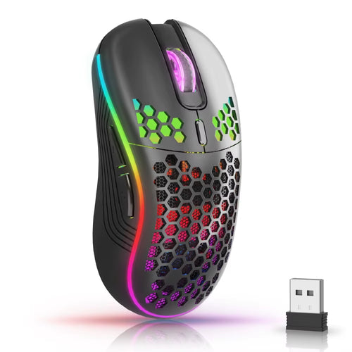 Elevate Your Gaming Experience with the 2.4G Wireless RGB Backlit Mouse - Ergonomic 6-Button Design with Rechargeable Battery and Adjustable DPI