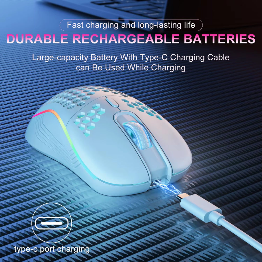 Elevate Your Gaming Experience with the 2.4G Wireless RGB Backlit Mouse - Ergonomic 6-Button Design with Rechargeable Battery and Adjustable DPI