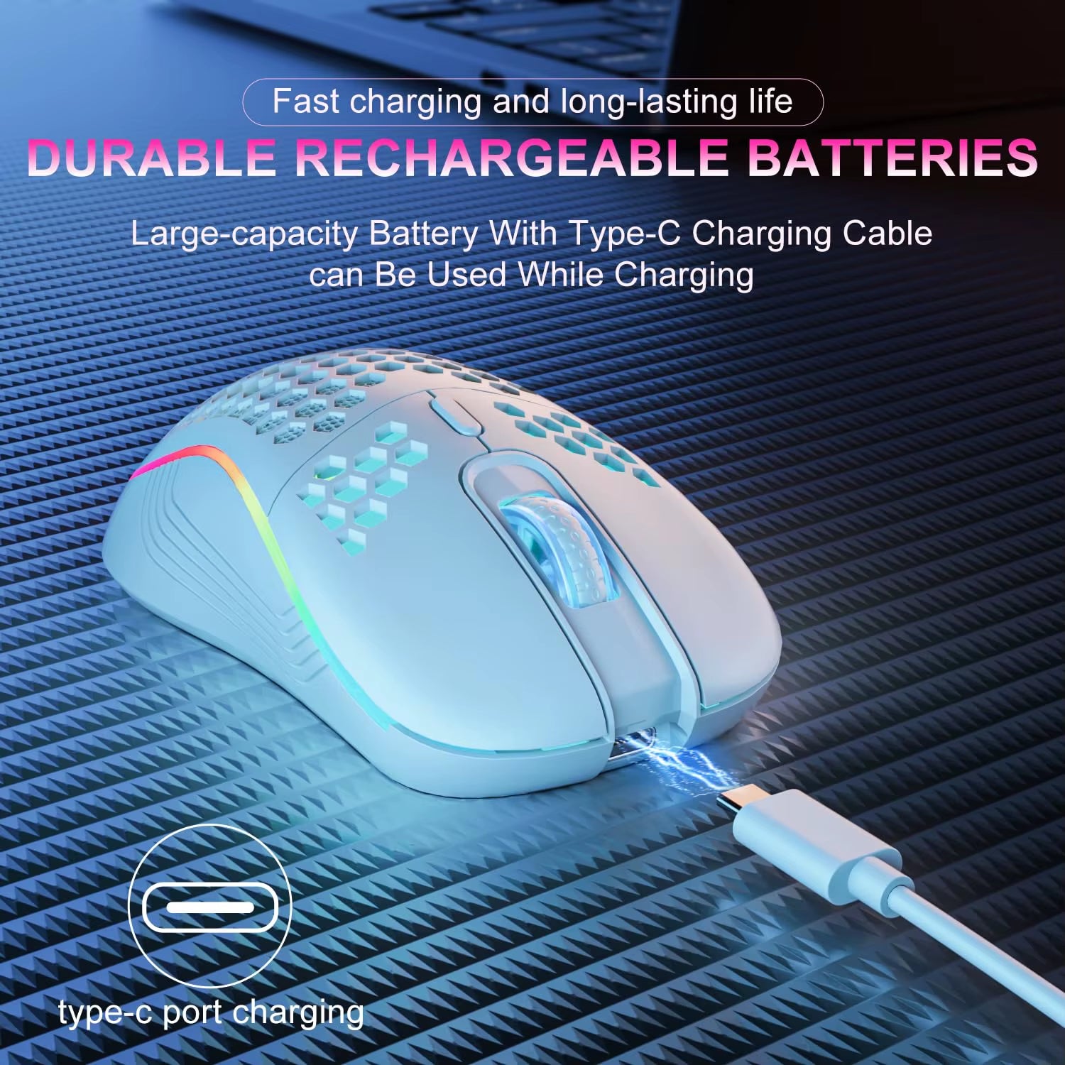 Elevate Your Gaming Experience with the 2.4G Wireless RGB Backlit Mouse - Ergonomic 6-Button Design with Rechargeable Battery and Adjustable DPI